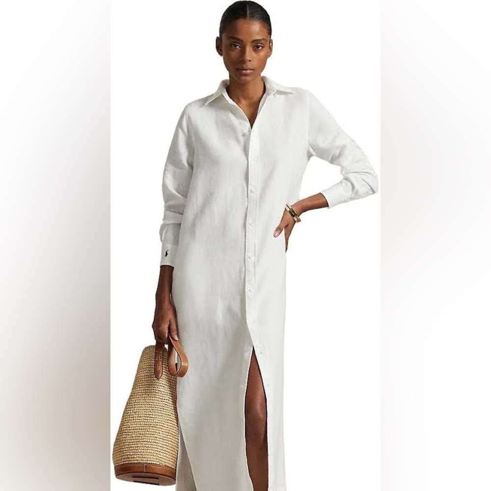 Polo by Ralph Lauren White Linen Midi Shirtdress